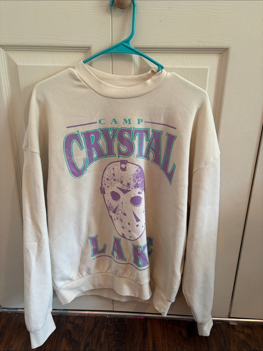 Cream Crewneck Sweatshirt with Purple & Teal Camp Graphic